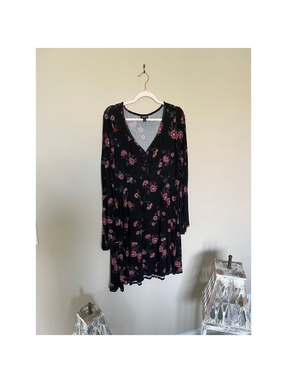 Torrid Black / Garden In Line Mini Jersey Skater Dress, Size 1
